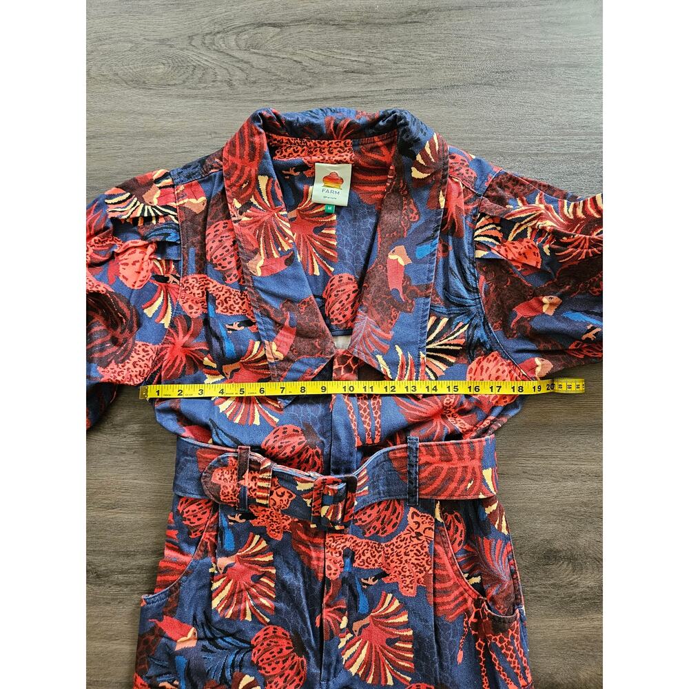 Farm Rio Navy Red Animals Tapestry Canvas Belted Jumpsuit Size Medium - Picture 13 of 16